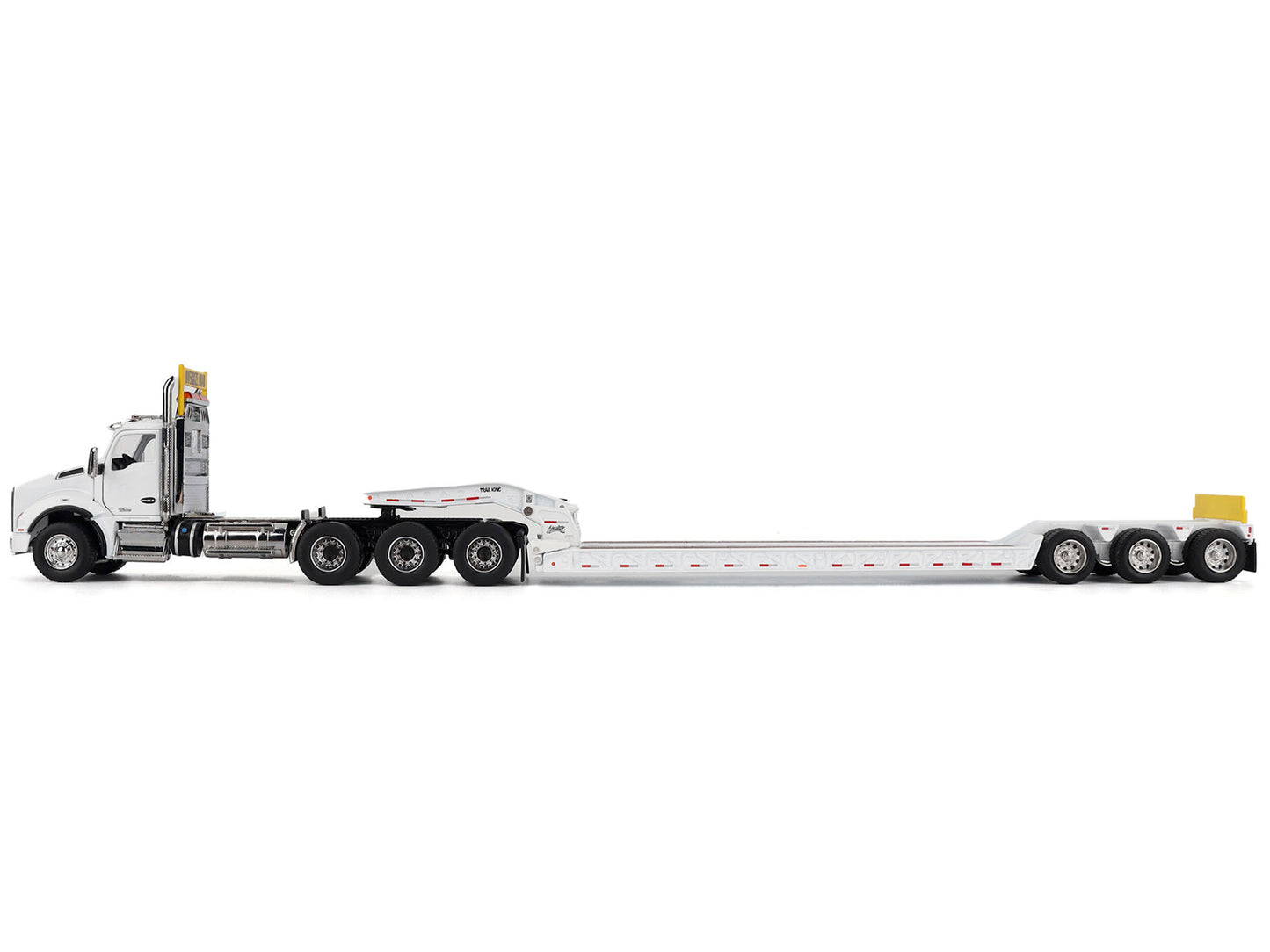 Diecast Masters Kenworth T880 SBFA Tridem Truck with Trail King HDG Lowboy Trailer White "Transport Series" 1/50 Diecast Model by Diecast Masters