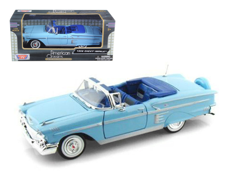 Motormax 1958 Chevrolet Impala Convertible Blue 1/24 Diecast Model Car by Motormax