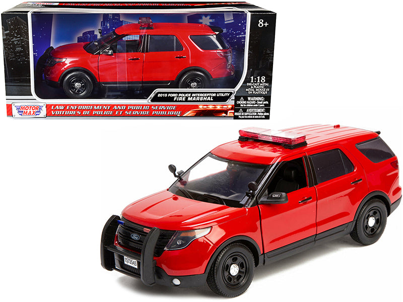Motormax 2015 Ford Police Interceptor Utility "Fire Marshal" Plain Red 1/18 Diecast Model Car by Motormax