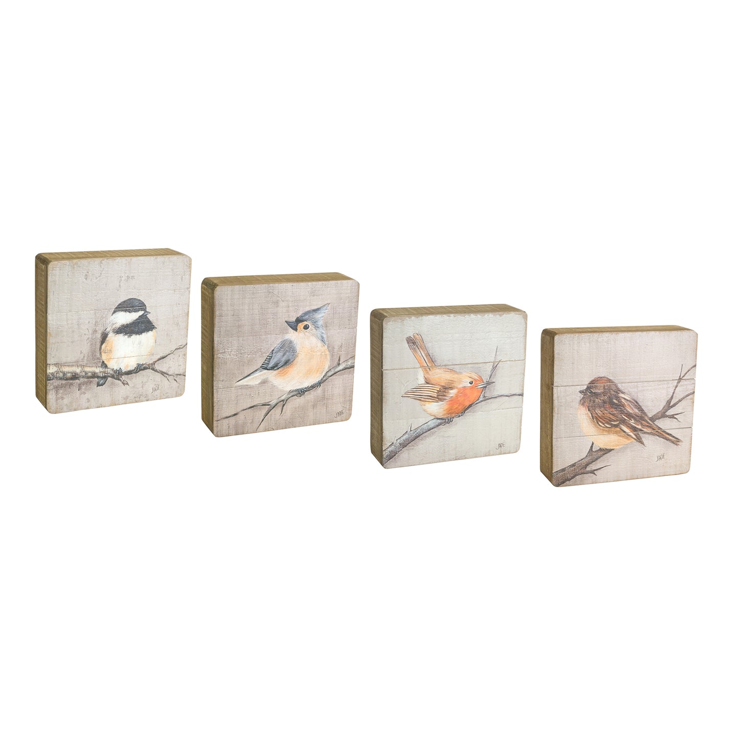 Rustic Wood Bird Plaque (Set of 4)