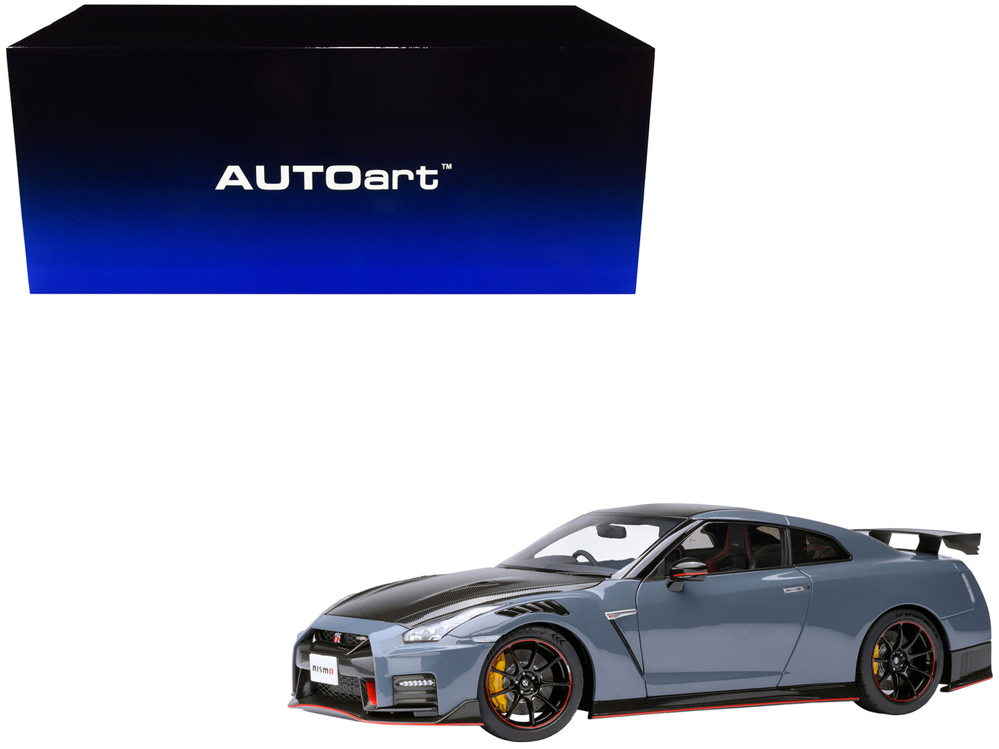 Autoart 2022 Nissan GT-R (R35) Nismo Special Edition RHD (Right Hand Drive) Nismo Stealth Gray with Carbon Hood and Top 1/18 Model Car by Autoart