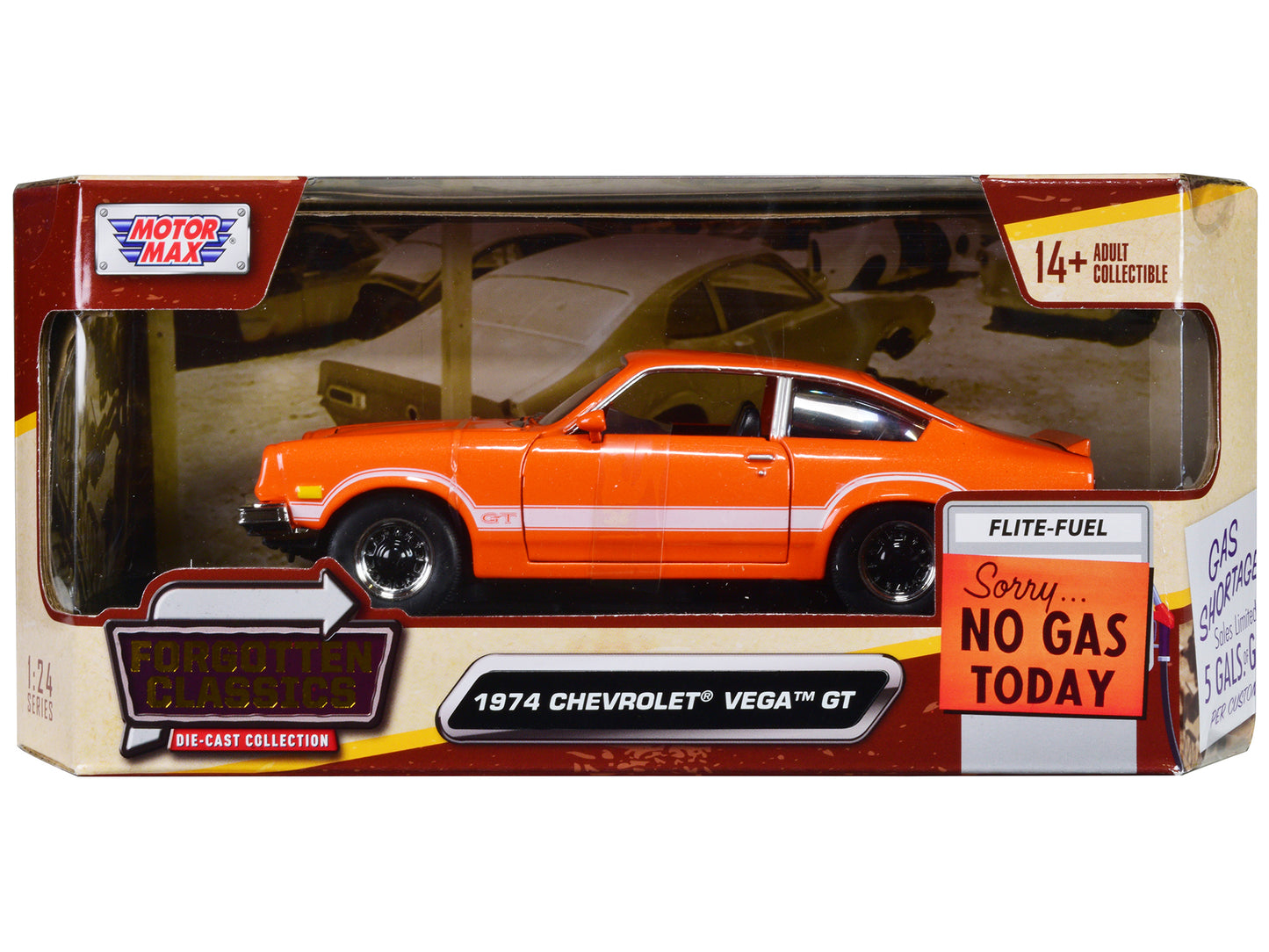 Motormax 1974 Chevrolet Vega GT Orange Metallic with White Stripes "Forgotten Classics" Series 1/24 Diecast Model Car by Motormax