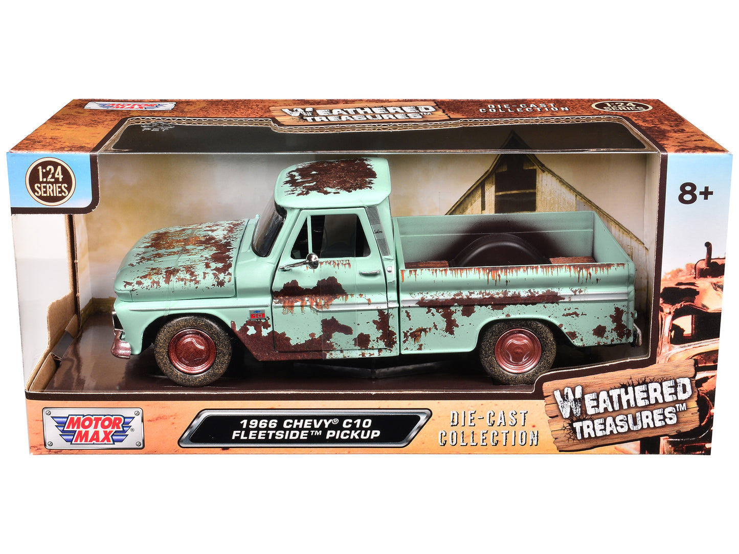 Motormax 1966 Chevrolet C10 Fleetside Pickup Truck Light Green (Rusted) "Weathered Treasures" Series 1/24 Diecast Model Car by Motormax