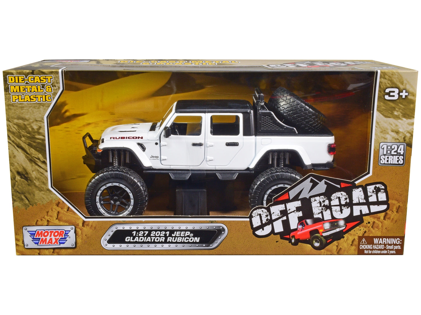 Motormax 2021 Jeep Gladiator Rubicon Off-Road Pickup Truck White with Black Top "Off Road" Series 1/27 Diecast Model Car by Motormax