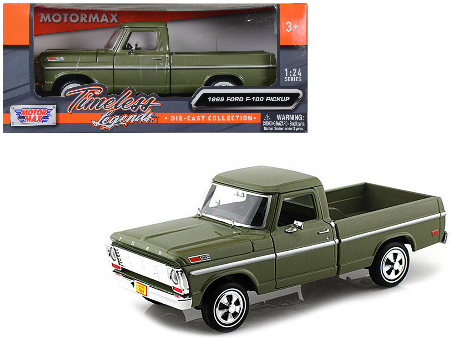 Motormax 1969 Ford F-100 Pickup Truck Green 1/24 Diecast Model Car by Motormax