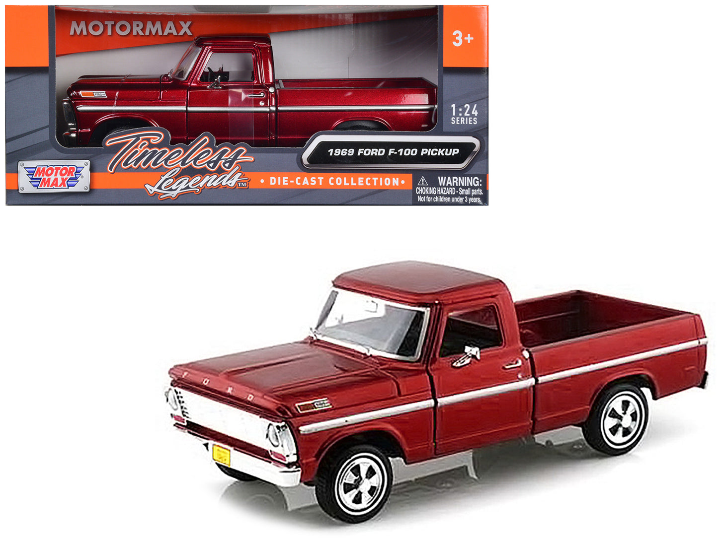 Motormax 1969 Ford F-100 Pickup Truck Burgundy 1/24 Diecast Model Car by Motormax