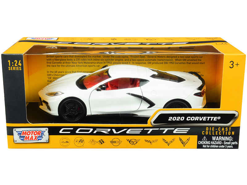 Motormax 2020 Chevrolet Corvette C8 Stingray White with Red Interior "History of Corvette" Series 1/24 Diecast Model Car by Motormax