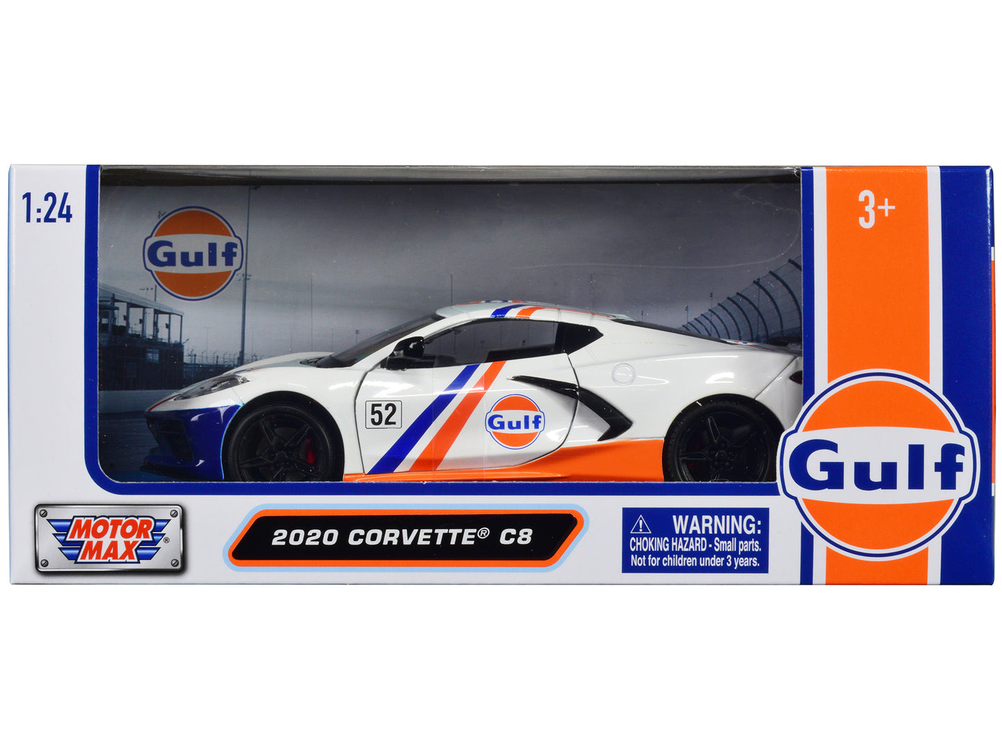 Motormax 2020 Chevrolet Corvette C8 #52 White and Light Blue with Stripes "Gulf Oil" "Gulf Die-Cast Collection" 1/24 Diecast Model Car by Motormax