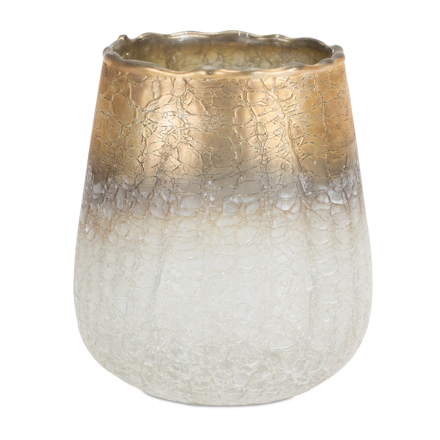 Gold and White Ombre Glass Vase Candle Holder 6"H