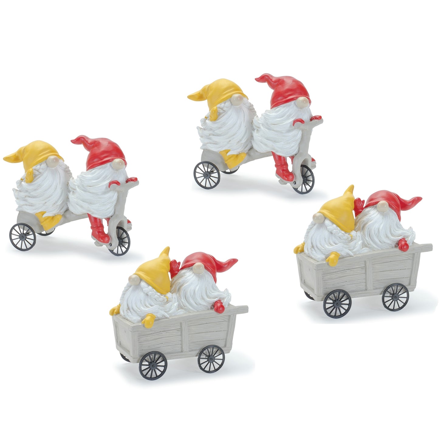 Whimsical Garden Gnome Figurine Riding a Scooter and Wheelbarrow (Set of 2)