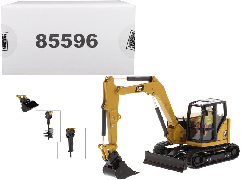 Diecast Masters CAT Caterpillar 308 CR Next Generation Mini Hydraulic Excavator with Work Tools and Operator "High Line" Series 1/50 Diecast Model by Diecast Masters