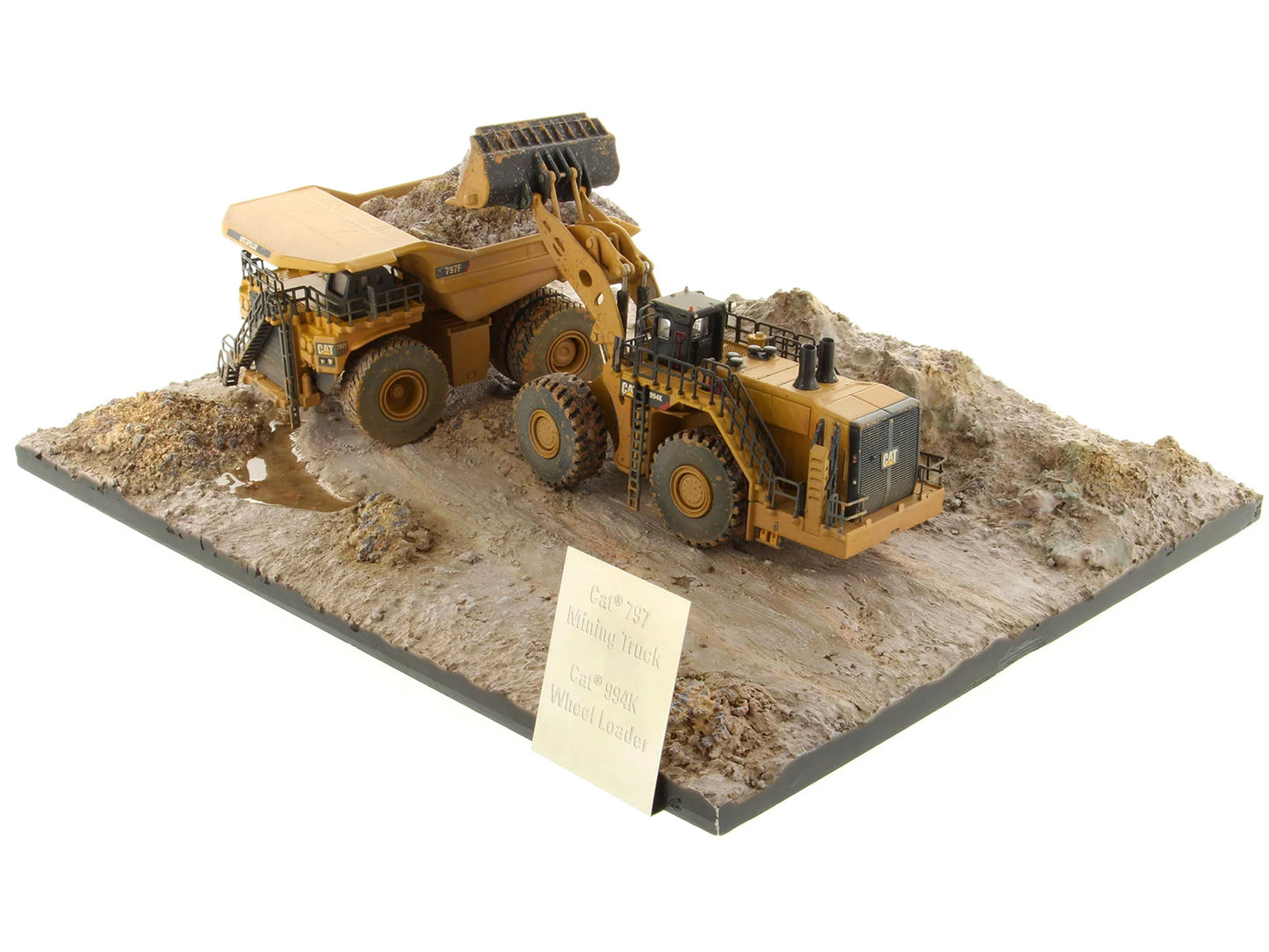 Diecast Masters CAT Caterpillar 994K Wheel Loader and 797 Mining Truck Yellow (Weathered) Set of 2 Pieces "Weathered Series" 1/125 Diecast Model by Diecast Masters