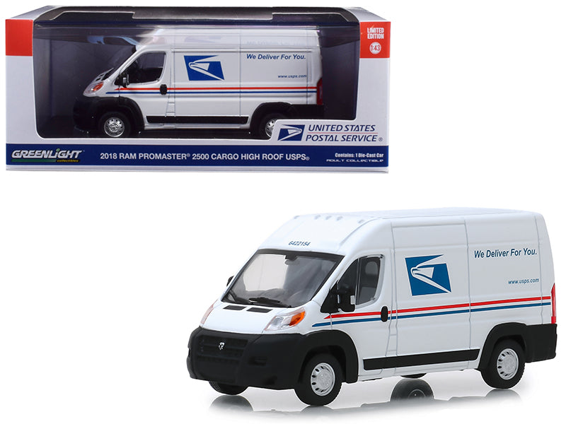 Greenlight 2018 RAM ProMaster 2500 Cargo High Roof Van "United States Postal Service" (USPS) White 1/43 Diecast Model Car by Greenlight