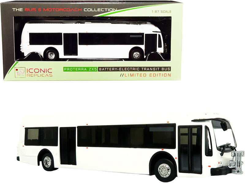 Iconic Replicas Proterra ZX5 Battery-Electric Transit Bus Blank White "The Bus & Motorcoach Collection" 1/87 (HO) Diecast Model by Iconic Replicas