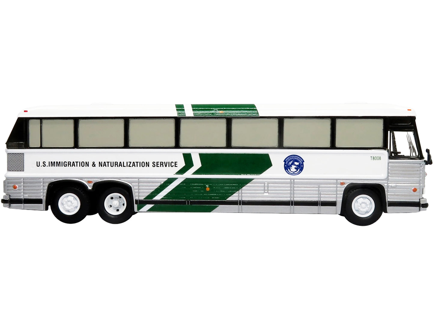 Iconic Replicas MCI MC-12 Coach Classic Bus "U.S. Immigration & Naturalization Service" "Vintage Bus & Motorcoach Collection" 1/87 Diecast Model by Iconic Replicas