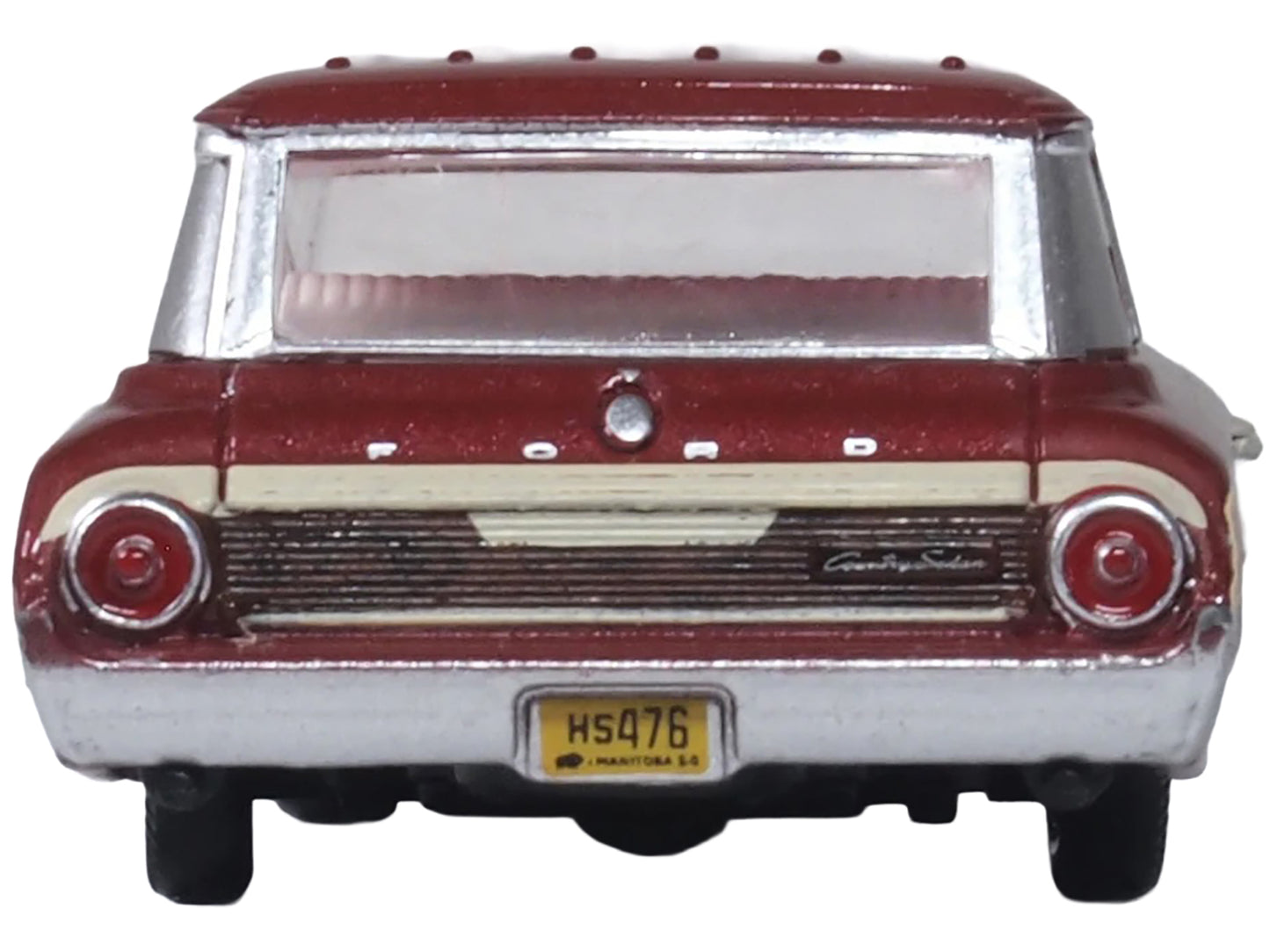 1964 Ford Country Station Wagon Squire Vintage Burgundy with Woodgrain Sides and White Interior 1/87 (HO) Scale Diecast Model Car by Oxford Diecast