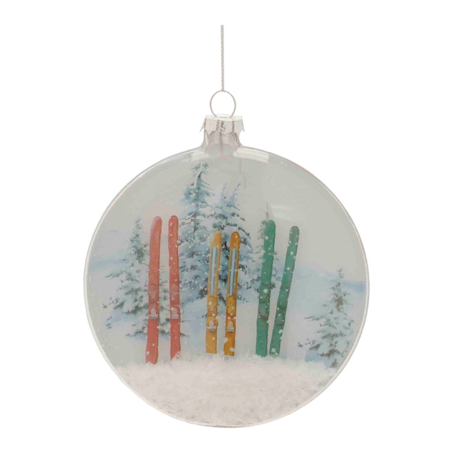 Glass Ski and Snow Disc Ornament (Set of 6)