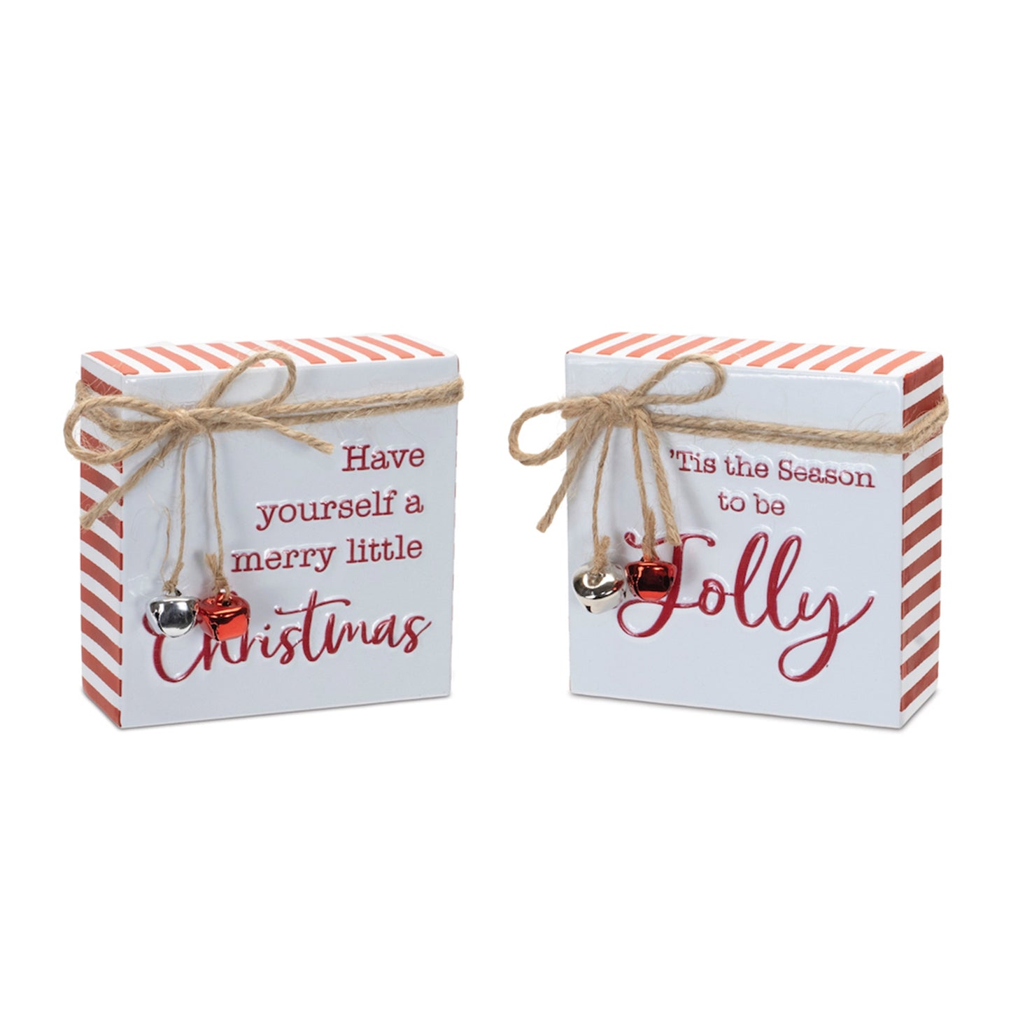 Metal Christmas Sentiment Sign with Bell Accents (Set of 2)