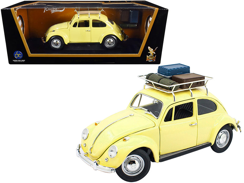 Road Signature 1967 Volkswagen Beetle with Roof Rack and Luggage Yellow 1/18 Diecast Model Car by Road Signature