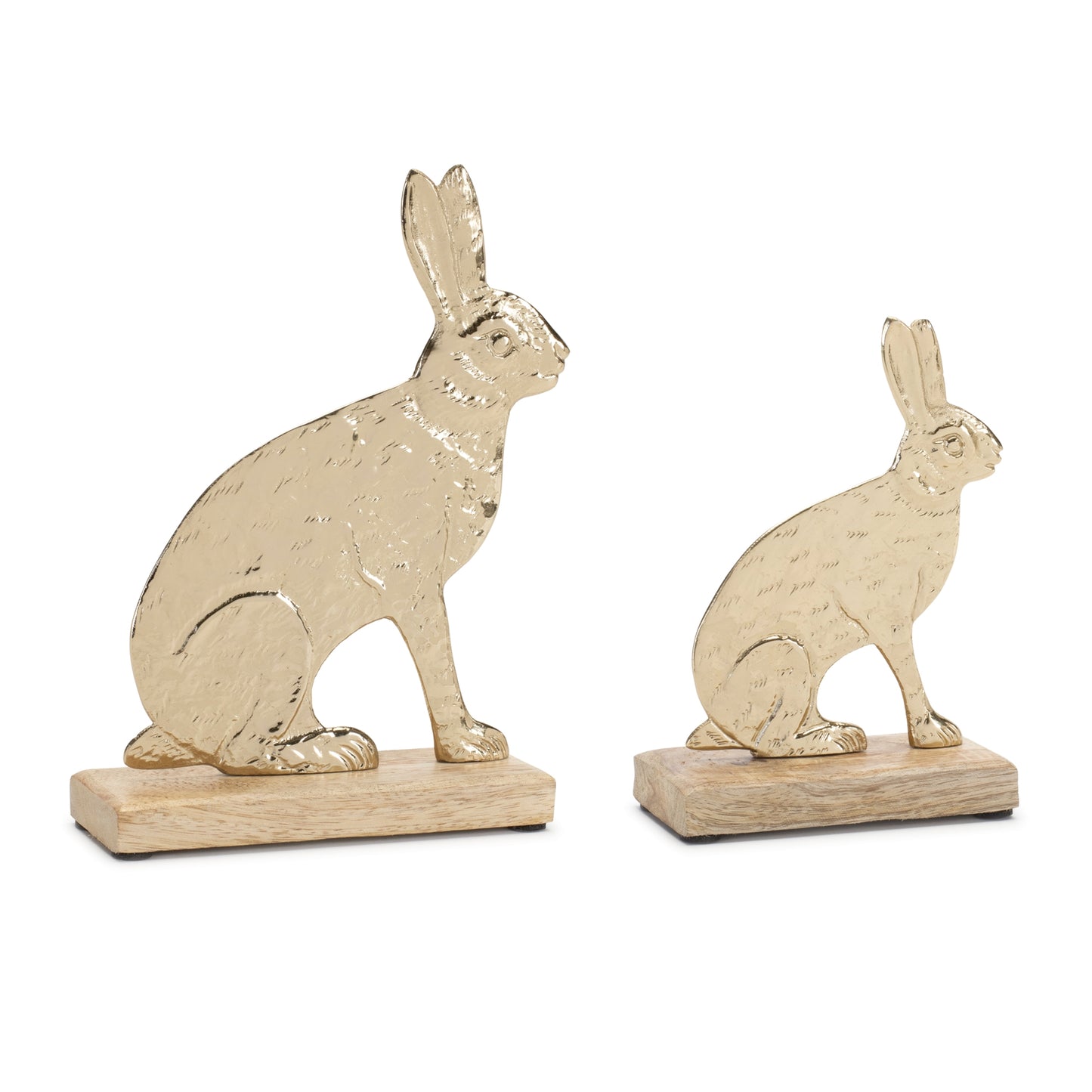 Modern Metal Bunny with Wood Base (Set of 2)