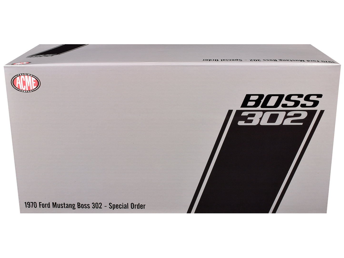 1970 Ford Mustang BOSS 302 "Special Order" Light Silver Metallic with Black Stripes Limited Edition to 302 pieces Worldwide 1/18 Diecast Model Car by ACME