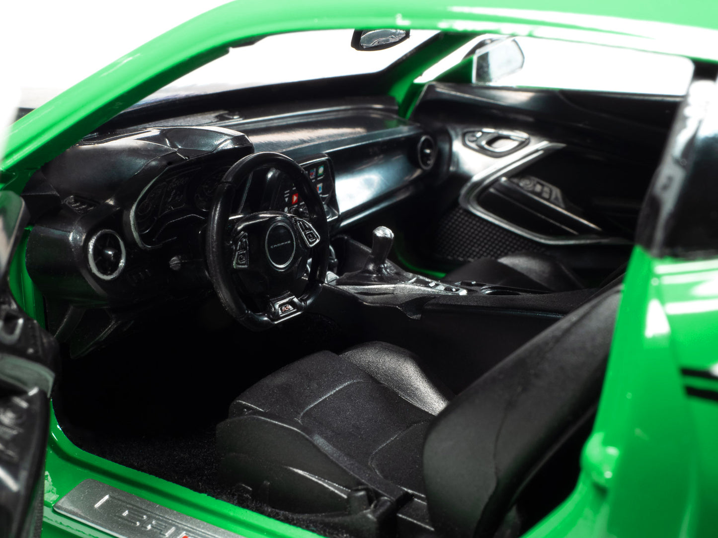 Autoworld 2017 Chevrolet Nickey Camaro SS 1LE Krypton Green with Matt Black Hood and Black Stripes 1/18 Diecast Model Car by Auto World