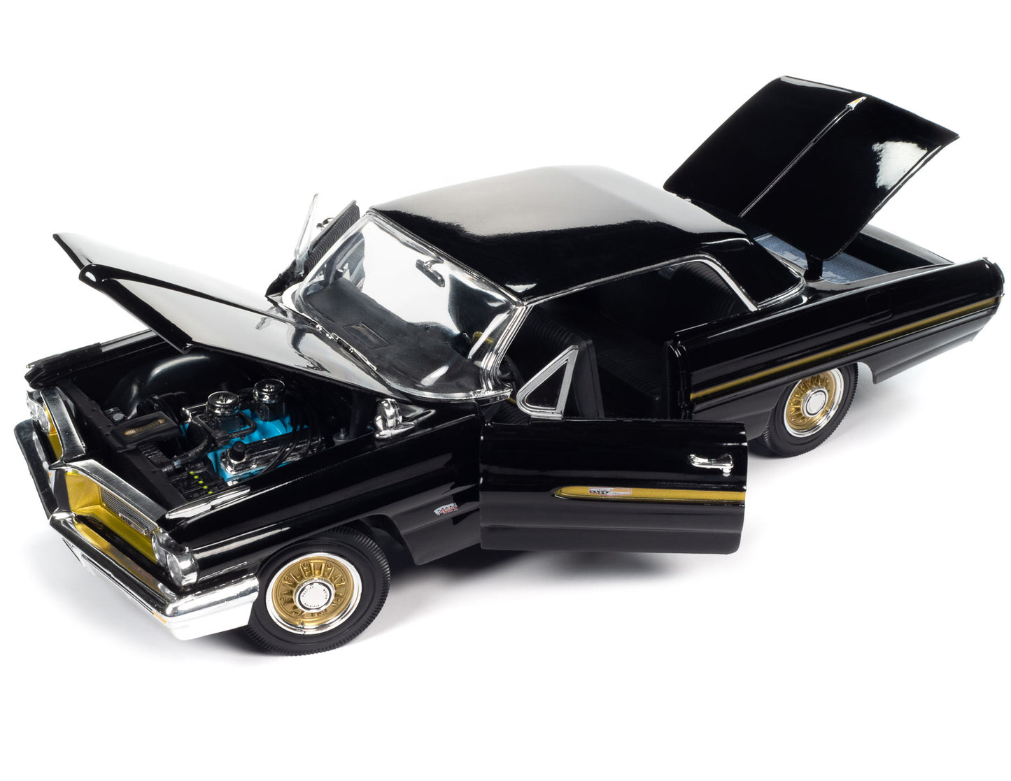 Autoworld 1962 Pontiac Grand Prix "Fireball Roberts Edition" Starlight Black with Gold Stripes 1/18 Diecast Model Car by Auto World
