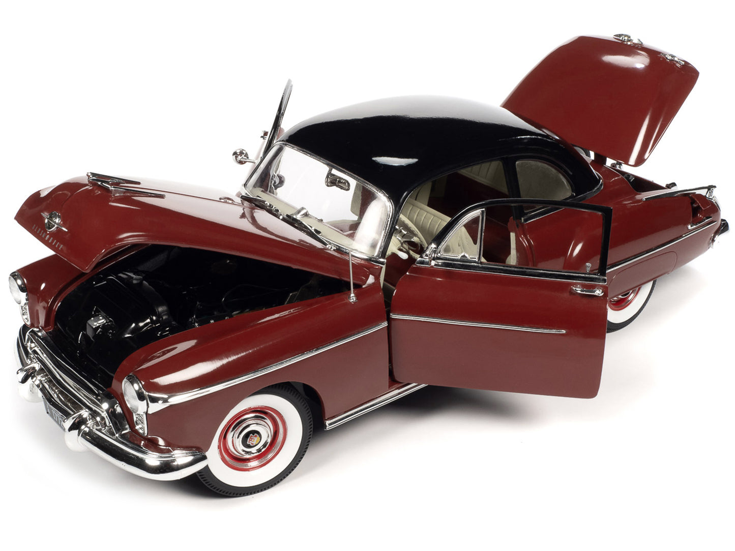 Autoworld 1950 Oldsmobile Rocket 88 Chariot Red with Black Top and Red and White Interior "American Muscle" Series 1/18 Diecast Model Car by Auto World
