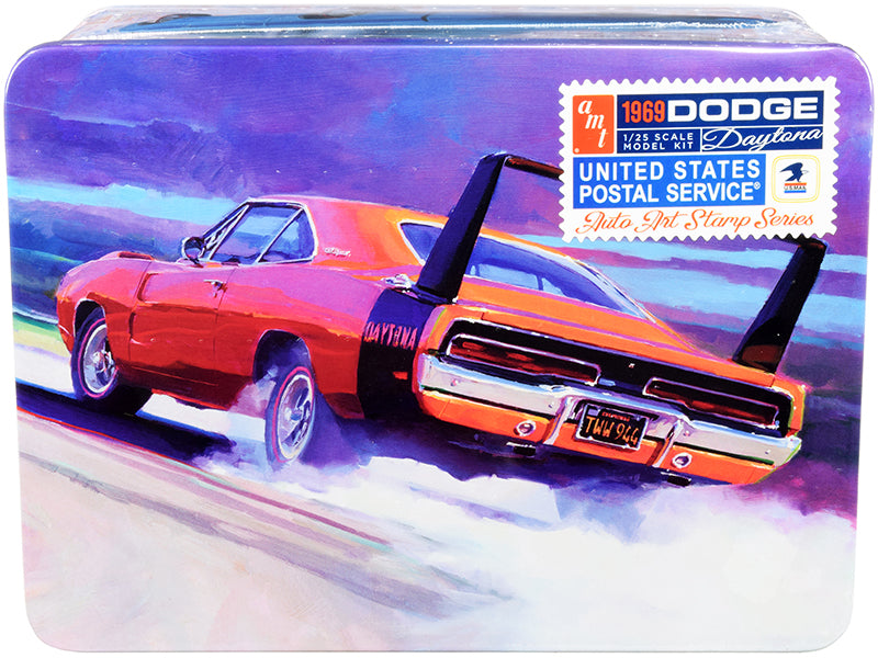 AMT Skill 2 Model Kit 1969 Dodge Charger Daytona "USPS" (United States Postal Service) Themed Collectible Tin 1/25 Scale Model by AMT