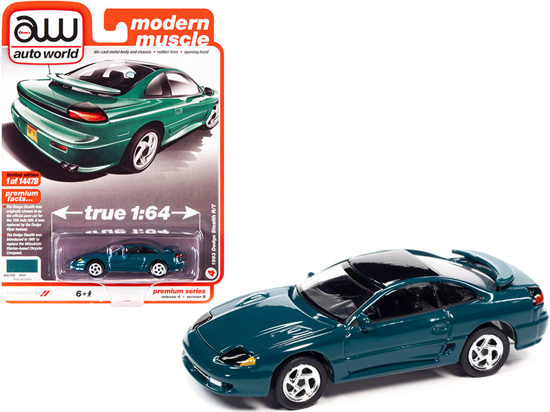 Autoworld 1993 Dodge Stealth R/T Peacock Green with Black Top "Modern Muscle" Limited Edition to 14478 pieces Worldwide 1/64 Diecast Model Car by Auto World