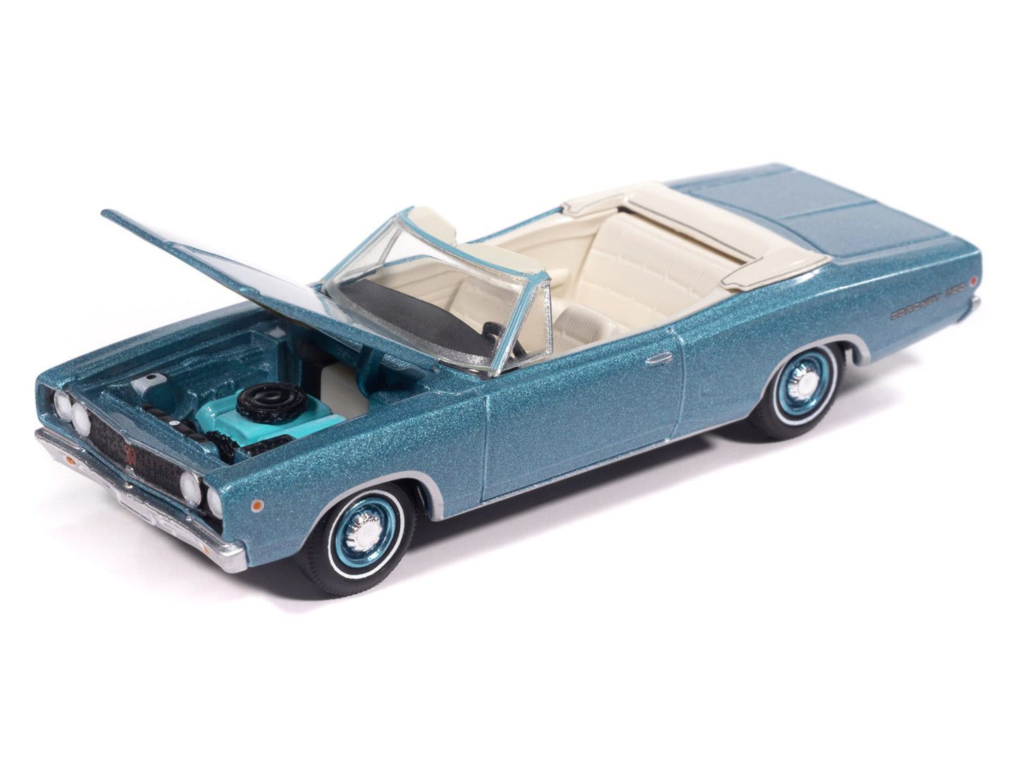 1968 Dodge Coronet 500 Convertible Pale Blue Metallic with White Interior "Vintage Muscle" Series 1/64 Diecast Model Car by Auto World