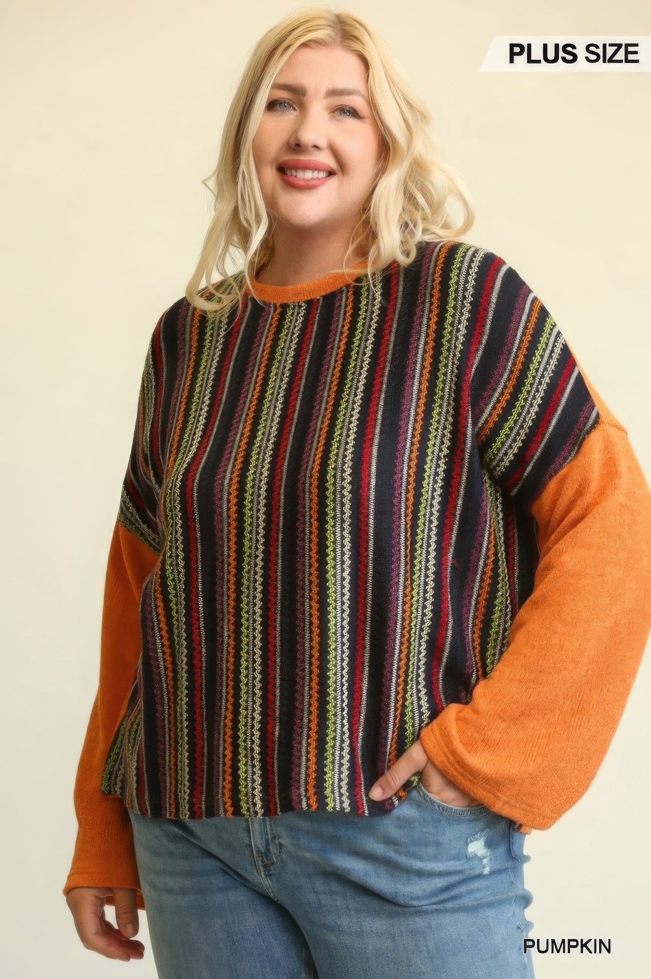 Novelty Knit And Solid Knit Mixed Loose Top