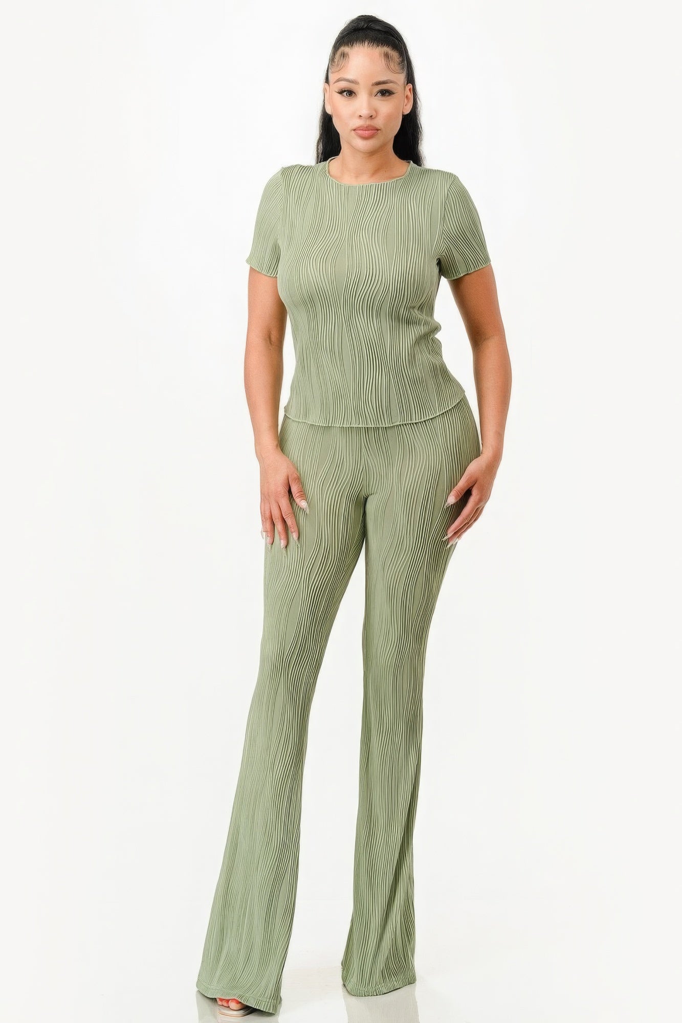 Pretty Pleated Flare Pants Set