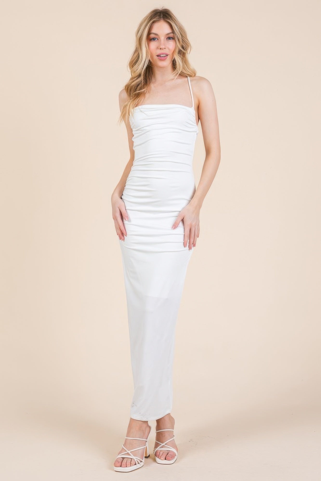Asymmetry Ruched Double Layered Maxi Dress