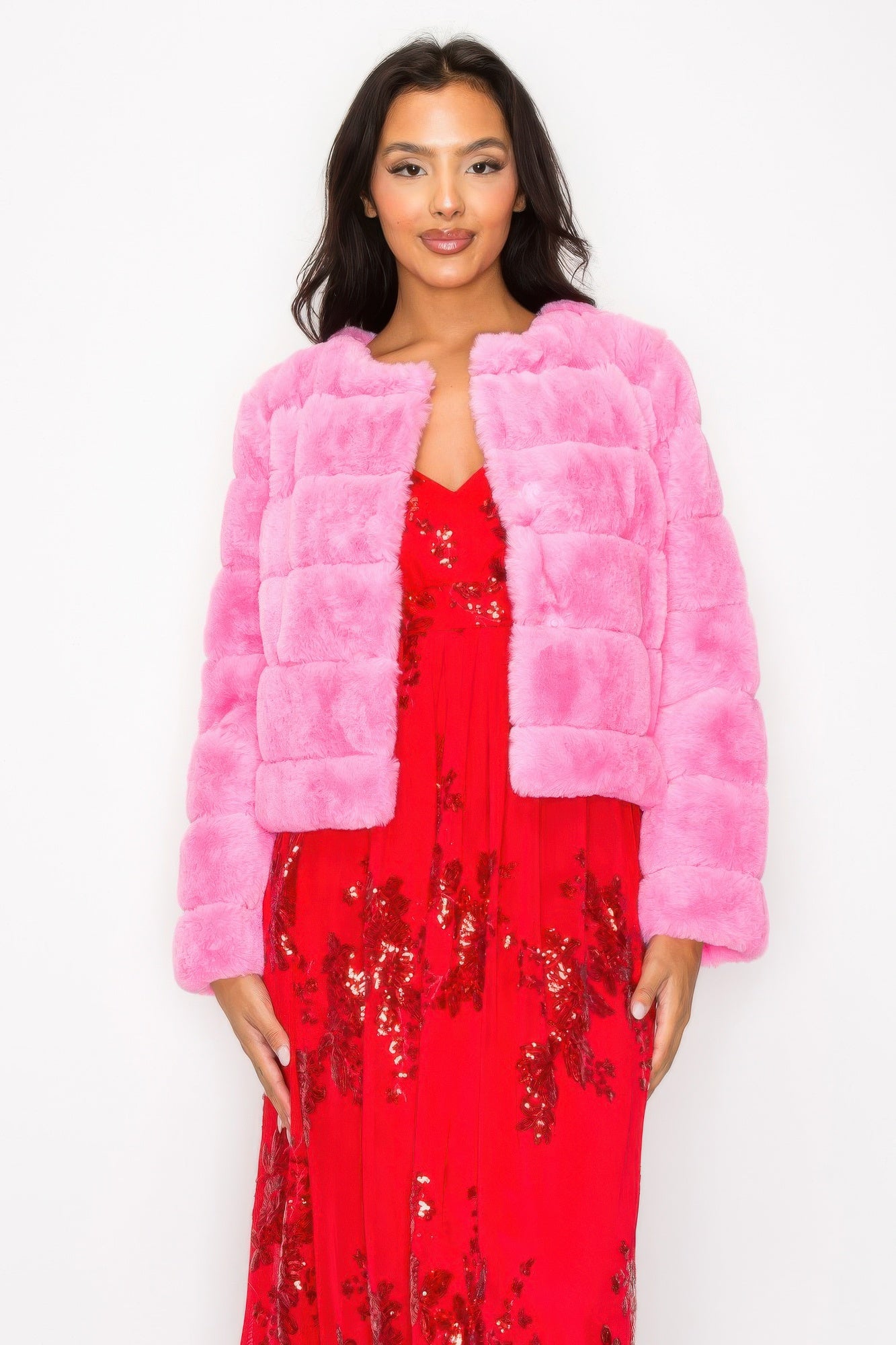 Faux Fur Buttoned Quilted Jacket
