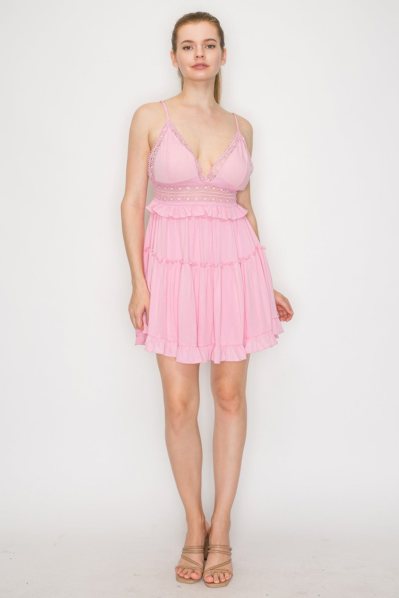 Lace Tiered Open-back Ruffled Dress