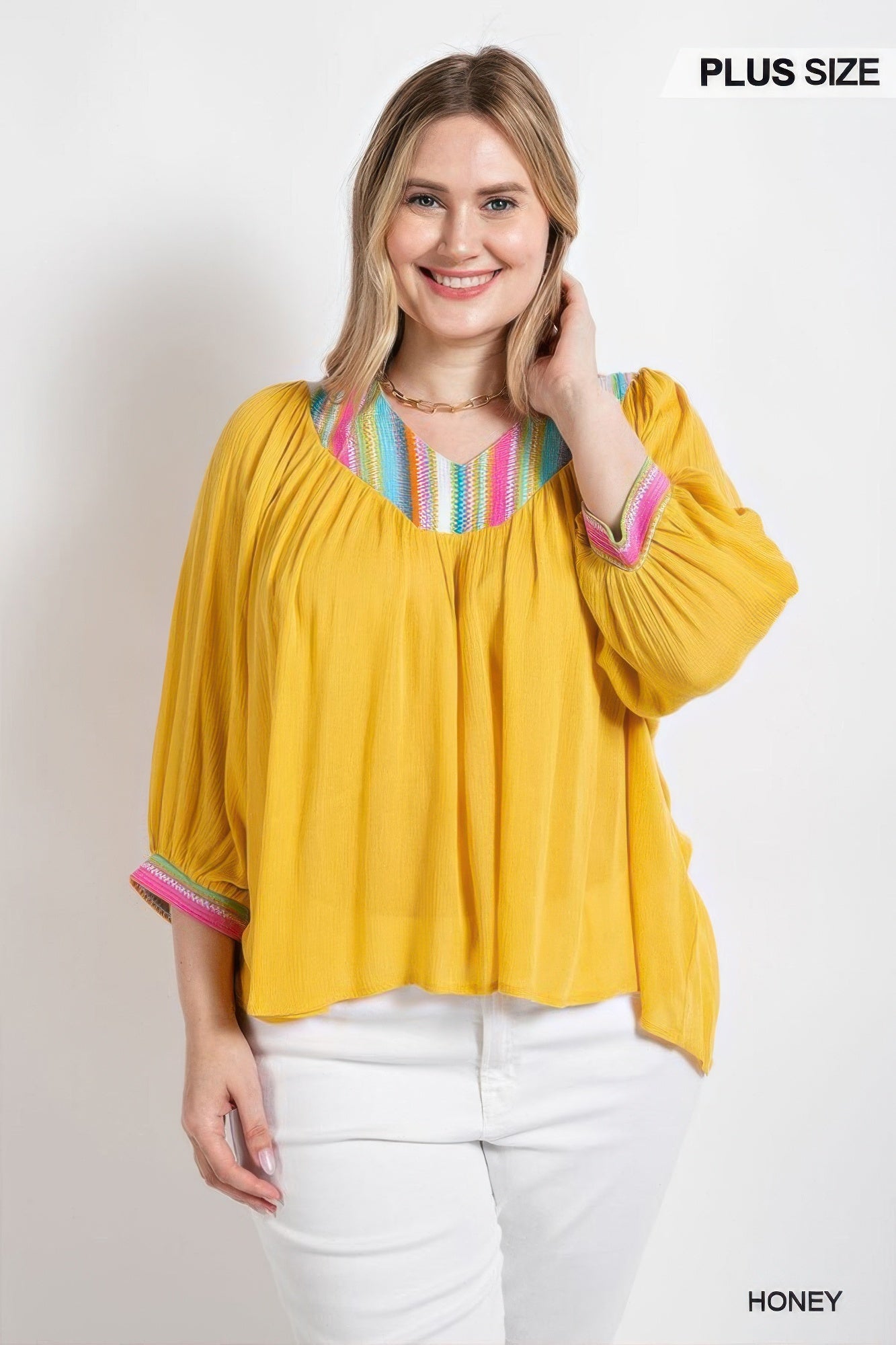 V-neck Flowy Dolman Sleeve Top With Stripe Accents