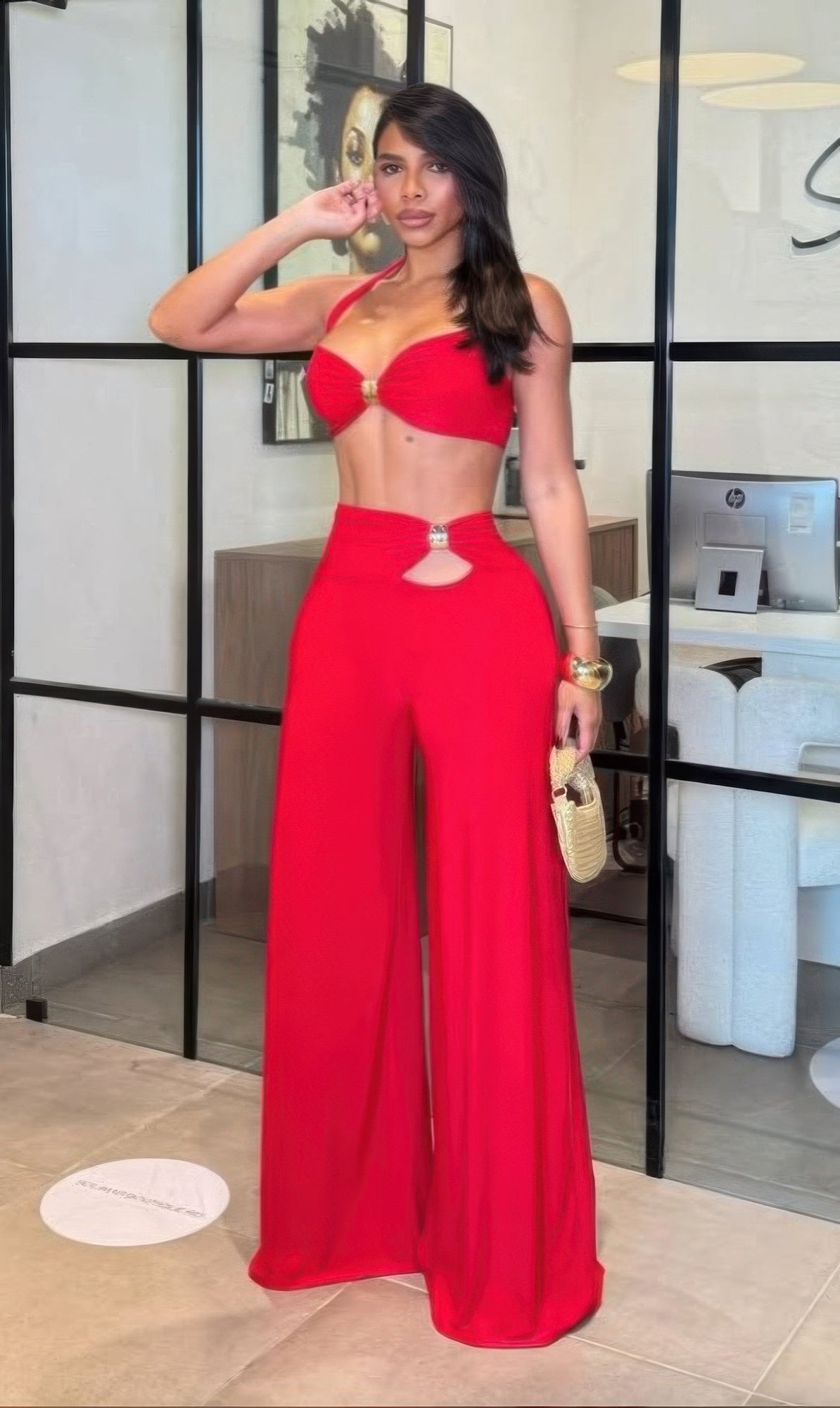 Sexy Pant Set Features A Trim Detail High Waisted
