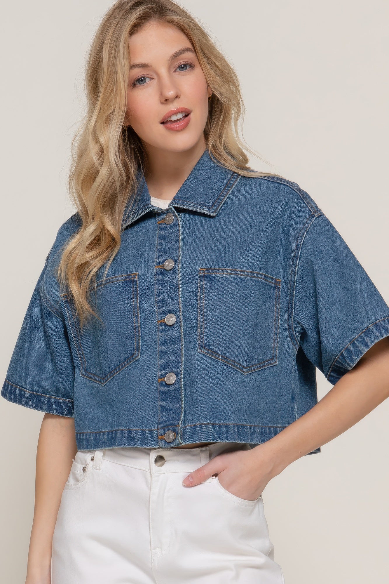 Short Slv Boxy Short Denim Jacket