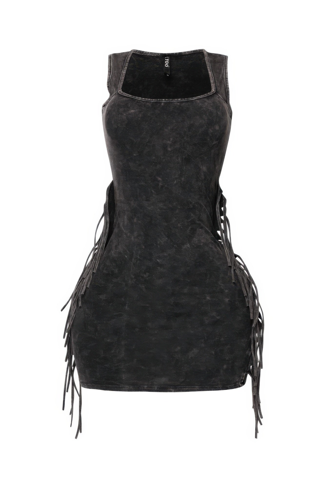 Mineral Washed Side Fringe Mini Dress