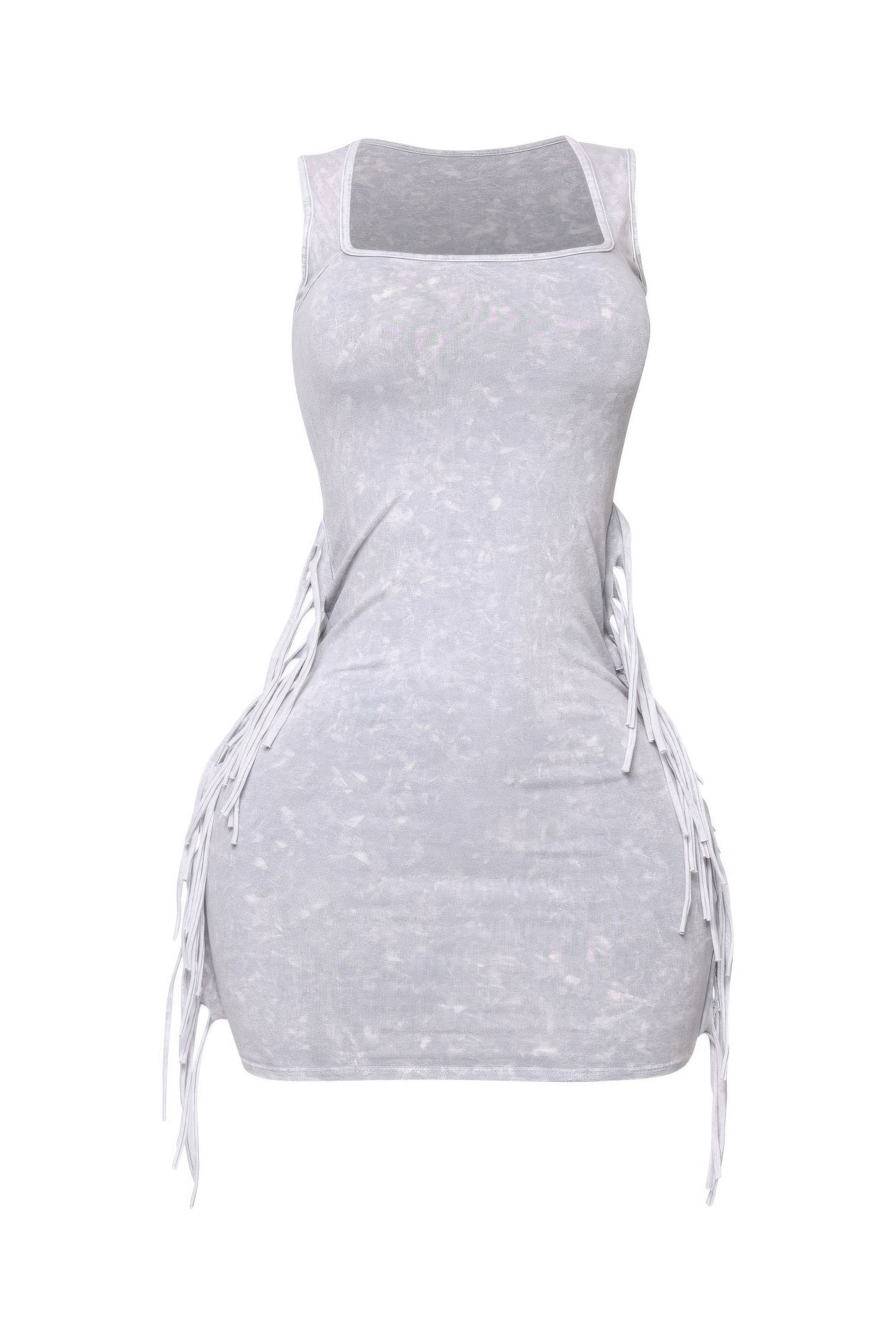 Mineral Washed Side Fringe Mini Dress