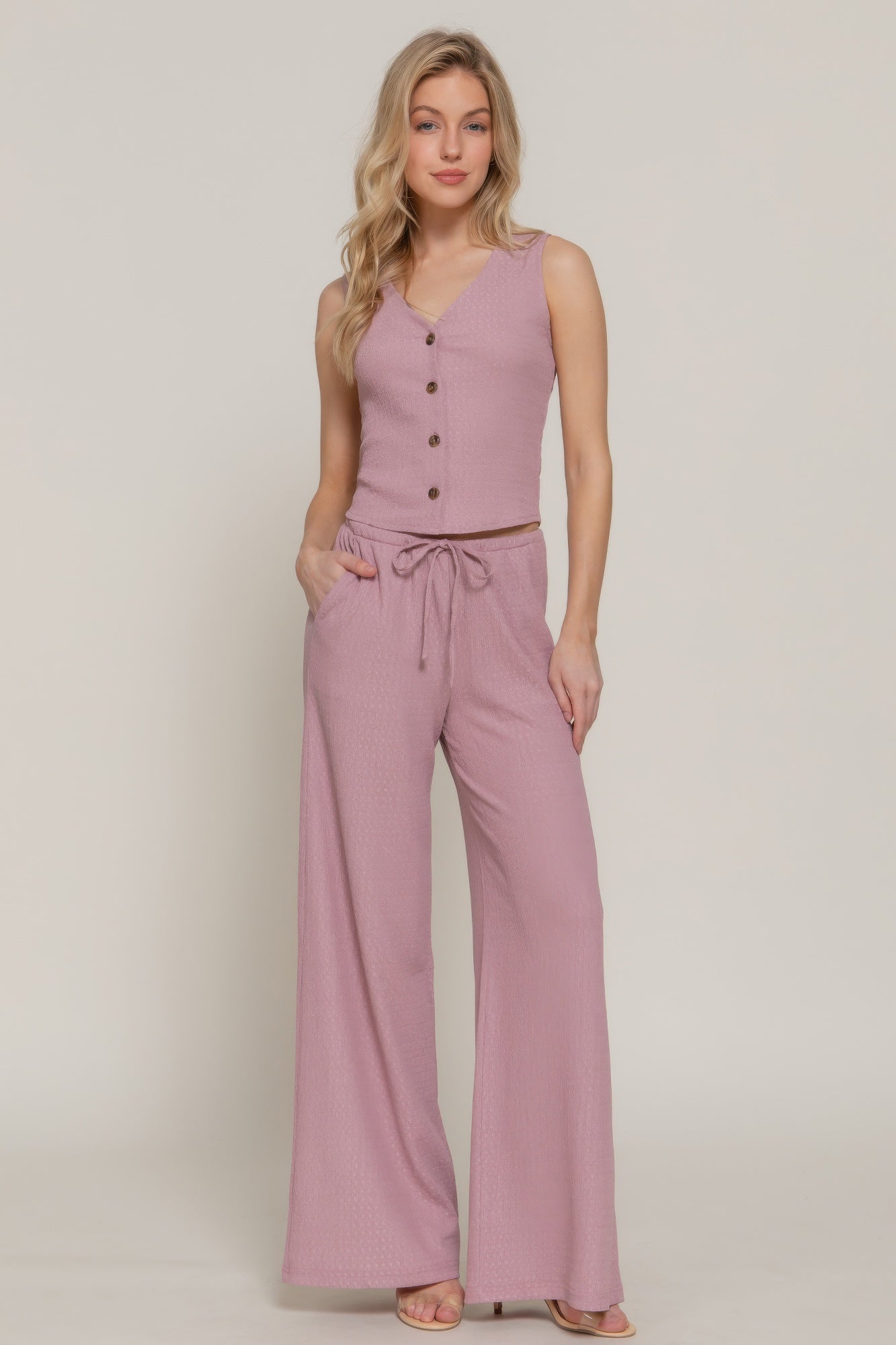Button Closure Vest & Long Pants Set