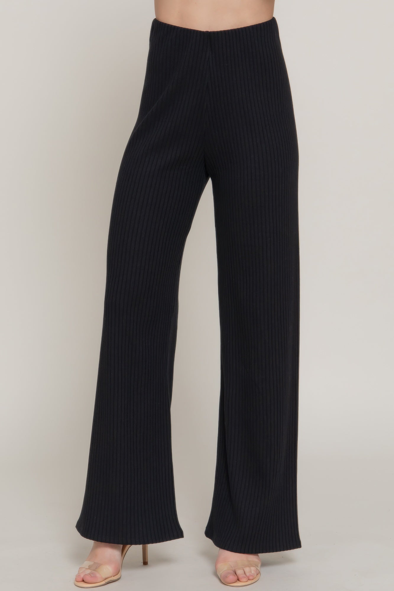 Inside Elastic Waistband Wide Rib Knit Pants