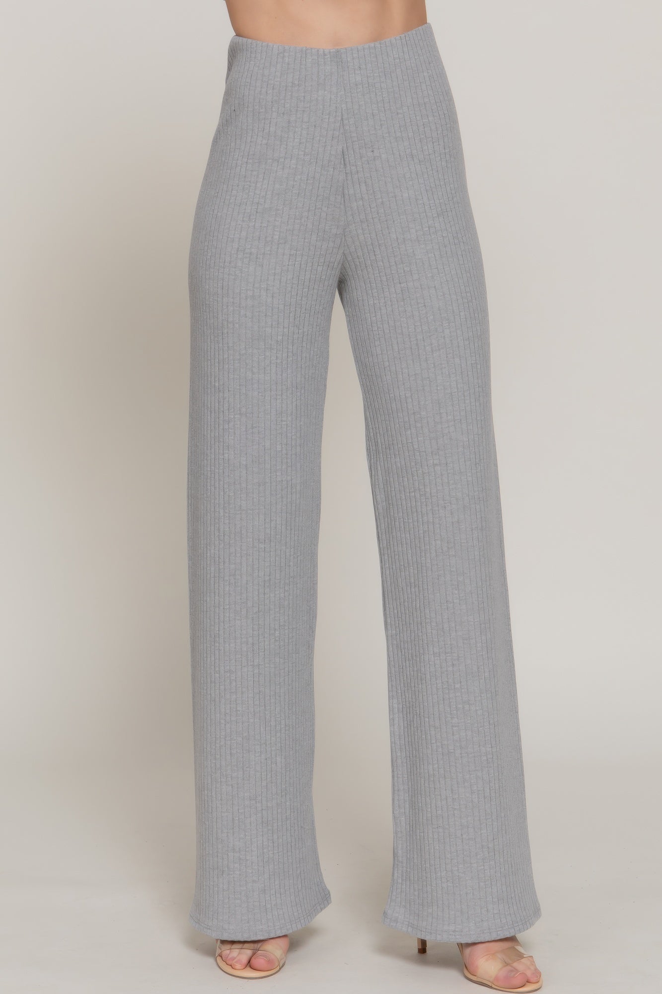 Inside Elastic Waistband Wide Rib Knit Pants