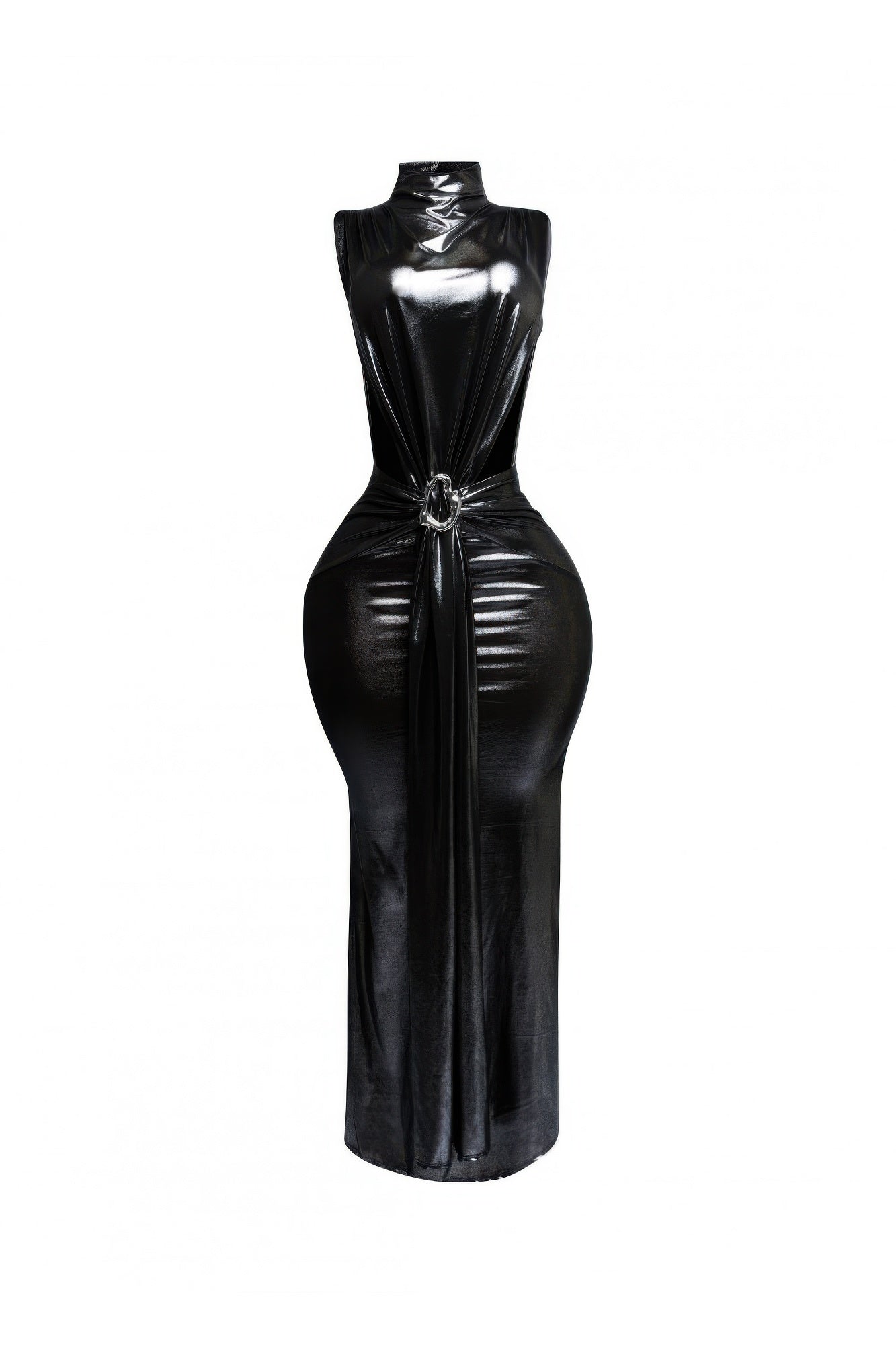 Mock Neck And Tied Waist Dress