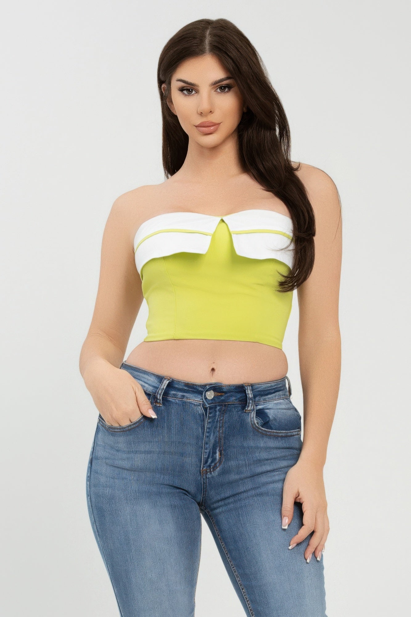 Front Fold-over Color Contrast Tube Top