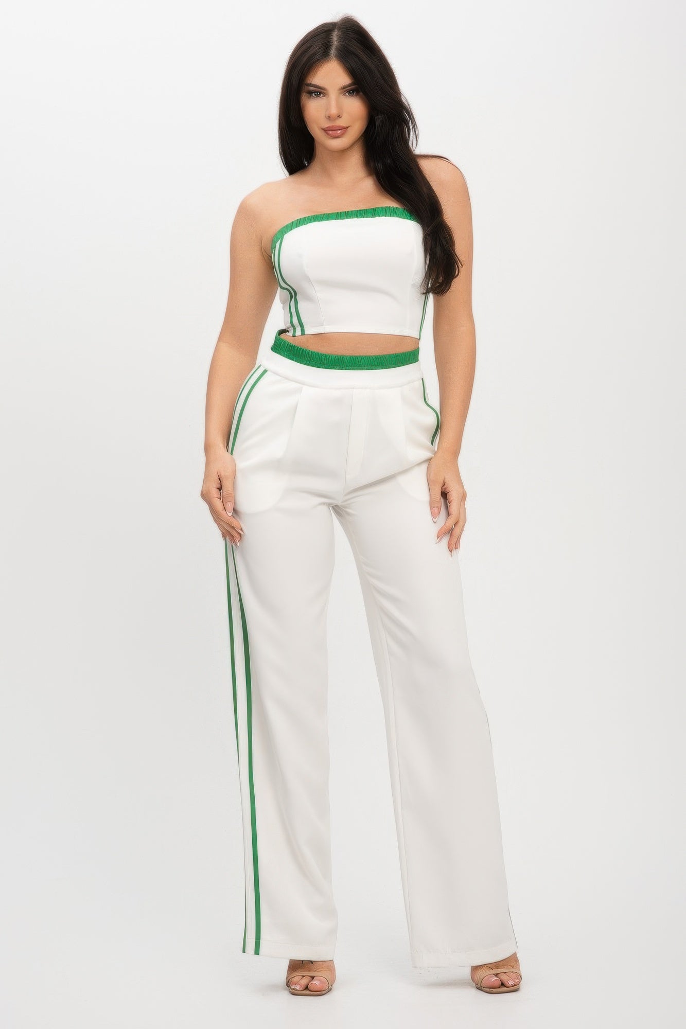 Stripe Tapping Contrast Elastic Band Toppants Set