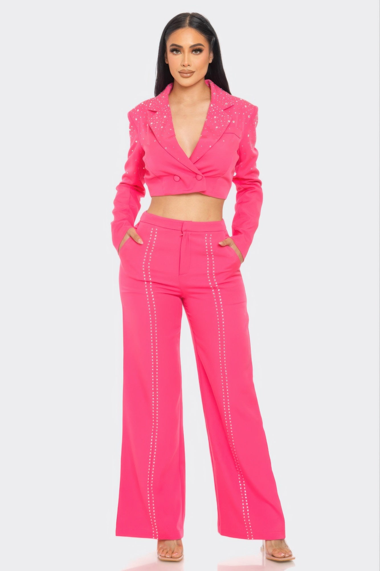 Rhinestone Detail Blazer And Pant Set