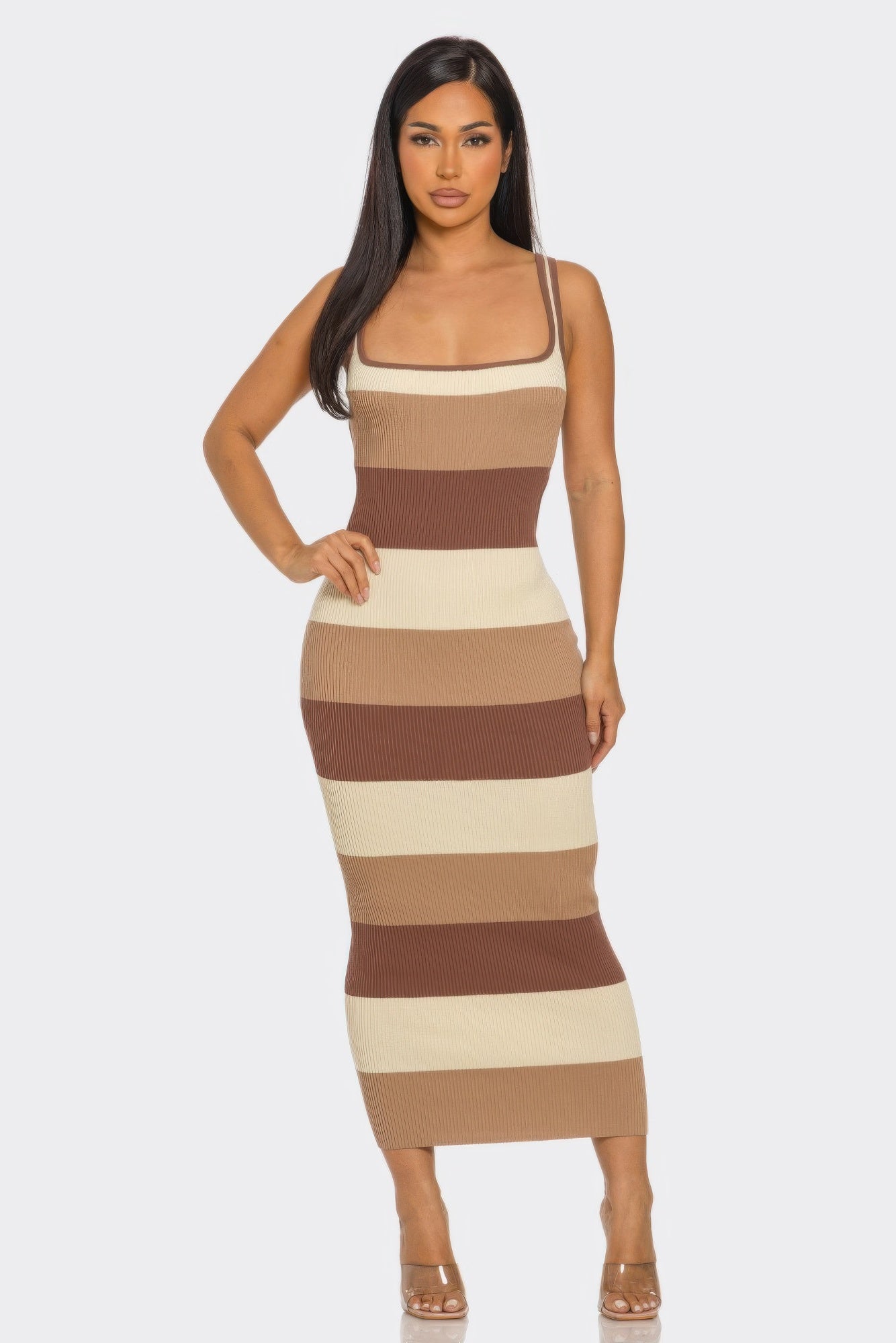 Multi Stripe Stretchy Knit Midi Dress