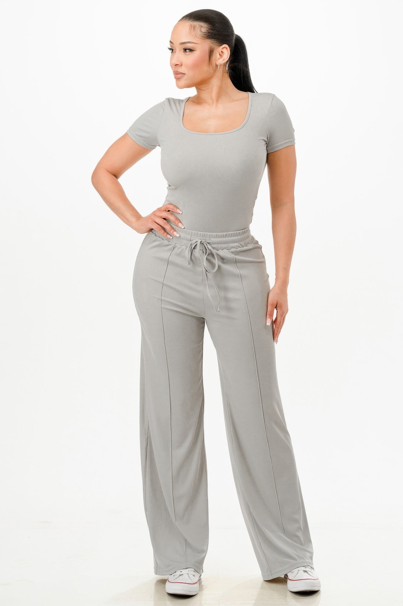 Ribbed Bodysuit And Pants Set